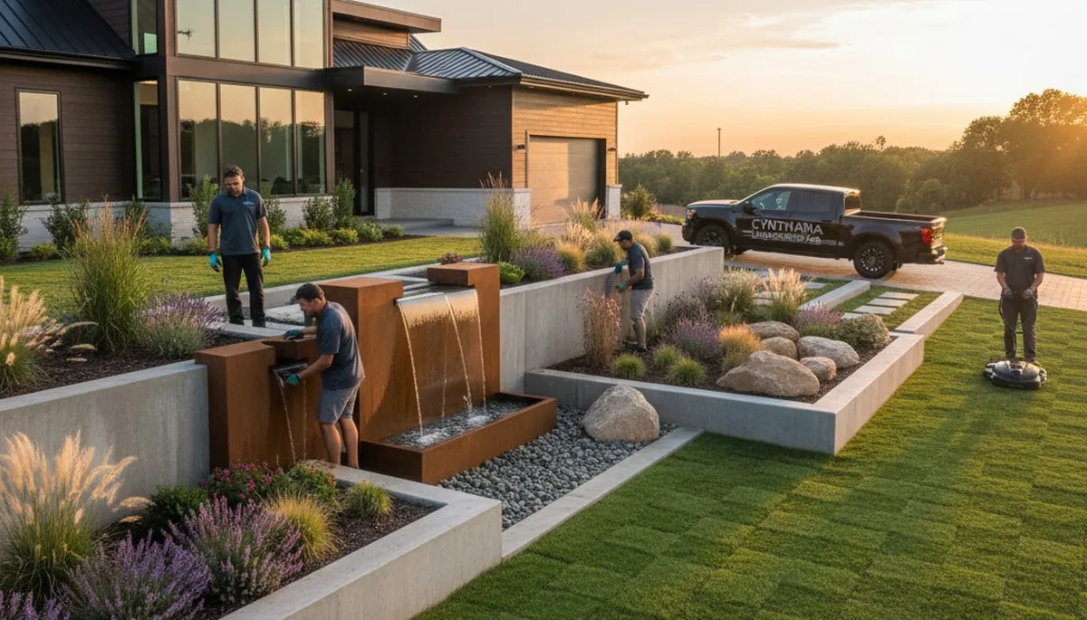 Landscaping crew serving Evansville, IN with professional lawn and landscape services
