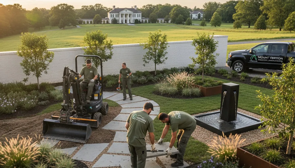 Landscaping team providing lawn care and landscape maintenance in Evansville, IN